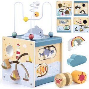 Wooden Activity Cube Montessori Toys for 1 Year Old Toddlers 12 Months + Toddler